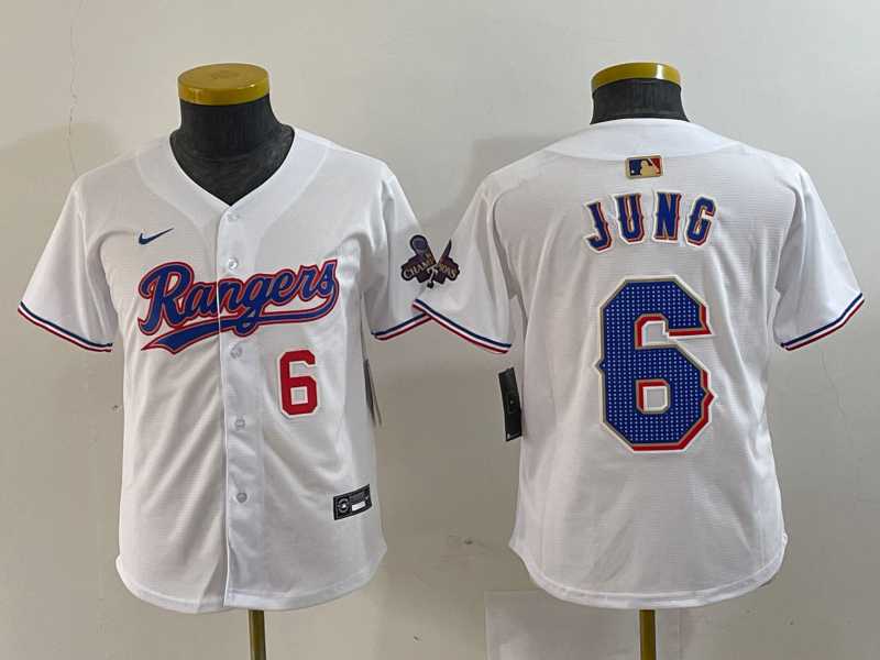 Youth Texas Rangers #6 Josh Jung Number White 2024 Gold Collection Limited Cool Base Jersey->mlb youth jerseys->MLB Jersey